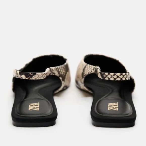 Zara Animal Snakeskin Print Pointed Toe Slingback Flats (NWOT) - Picture 7 of 9
